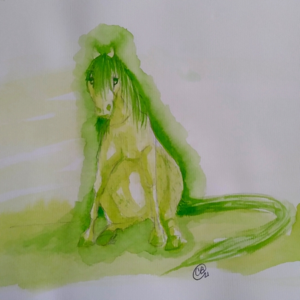 💛 💚 Yellow Green Horse Equine Pony Watercolor Painting Illustration